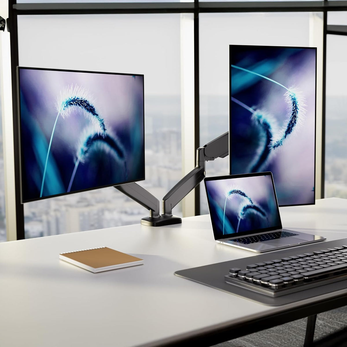 mount-it! dual monitor desk mount, 13-32", 17.6 lbs, front angle view