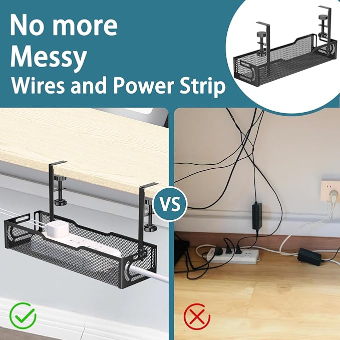 Under Desk Cable Management Tray, No Drill Mesh Desk Cable Tray, Wire - Image 5