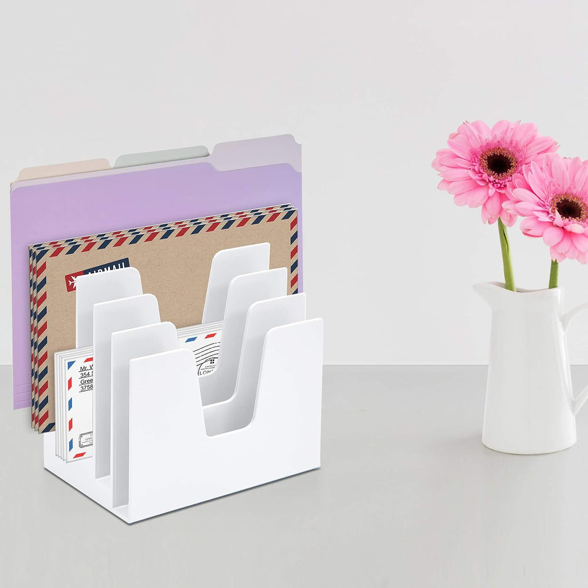 Acrimet 5 Section Incline File Sorter Organizer, Desktop Mail Holder, White