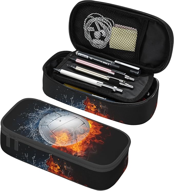 Sports Volleyball Pencil Box Black Kids Teens Pencil Pouch by YIJIUWKIS