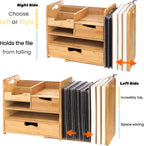 zoofox bamboo desk organizer with adjustable file holder, side view