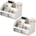 Desk Organizer with 6 Compartments and 2 Drawers, Plastic Makeup Organizer by COMFYROOM