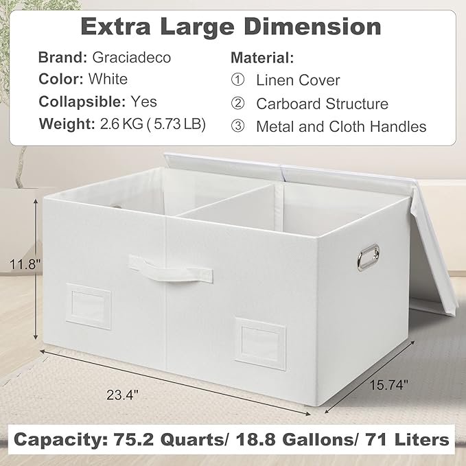 Graciadeco 75 Quarts Extra Large Decorative Storage Bins - Image 2