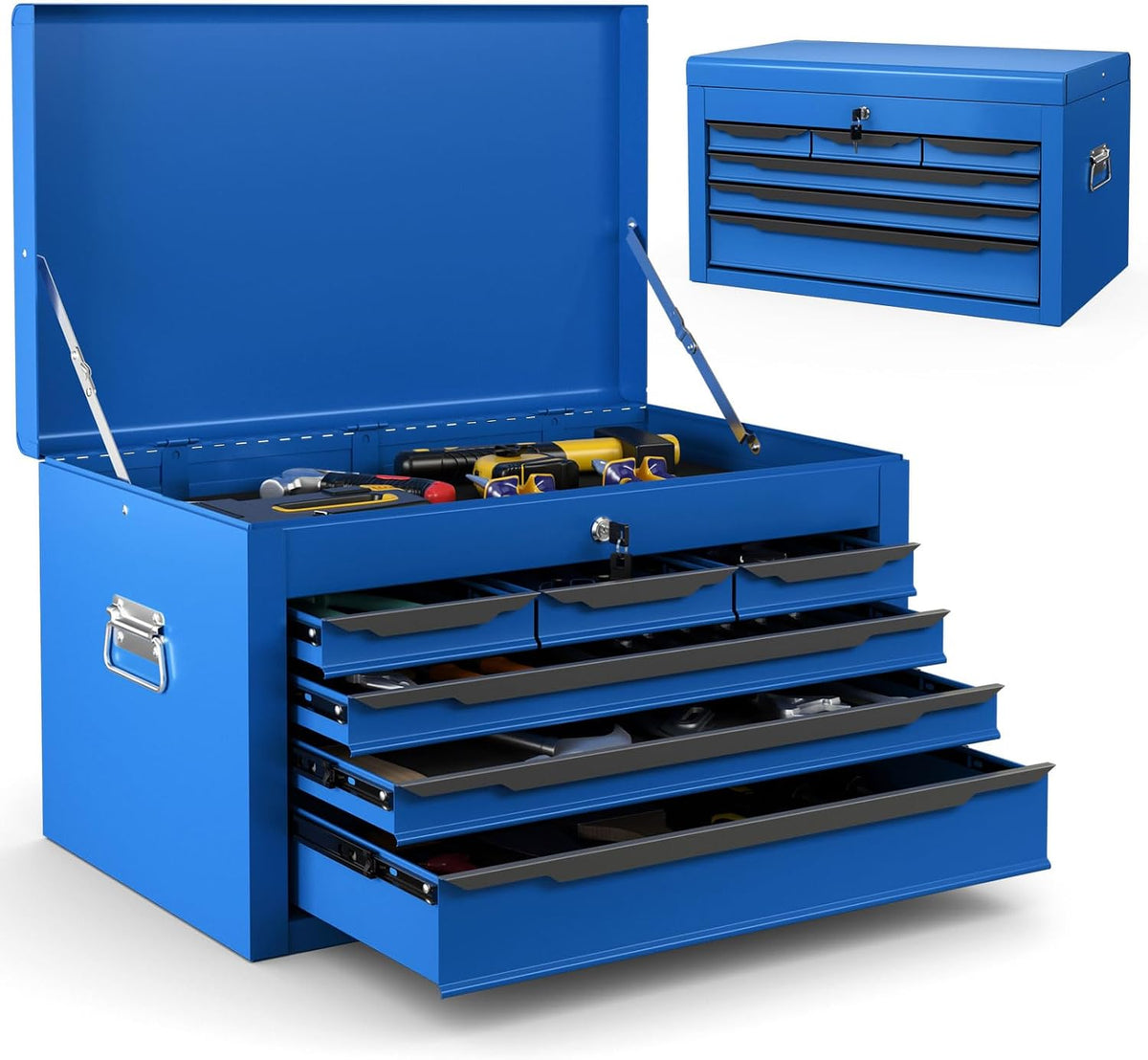 Tool Box, 6-Drawer Steel Tool Chest with Top Storage Automatic Lock & EVA...