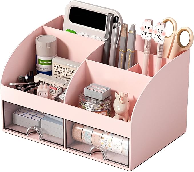 COMFYROOM Desk Organizer with 6 Compartments and 2 Drawers, Plastic Makeup by COMFYROOM
