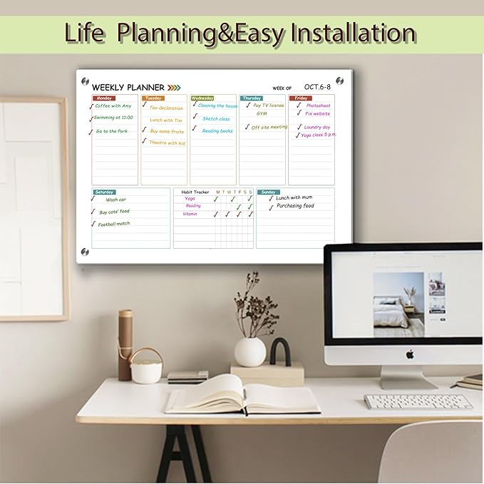 Glass Colorful Weekly Dry Erase Calendar Whiteboard - Image 6