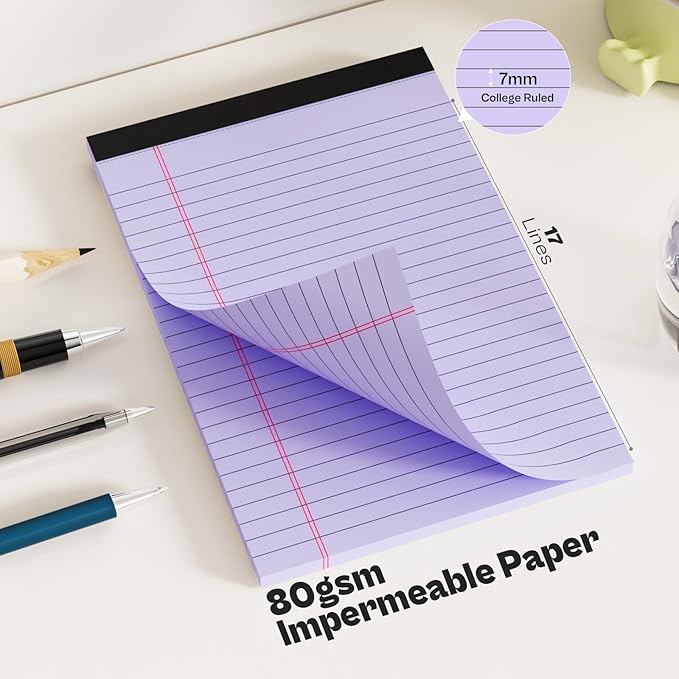 4 Pack Note Pads 5 x 8 Inch Purple Small Legal Pads 5 x 8 Colored Notepad 5 x 8 - Image 4