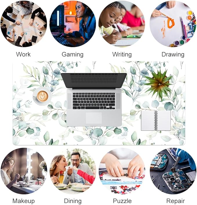 QIYI Large Mouse Pad, Cute Green Leaves Desk Mat - Image 7