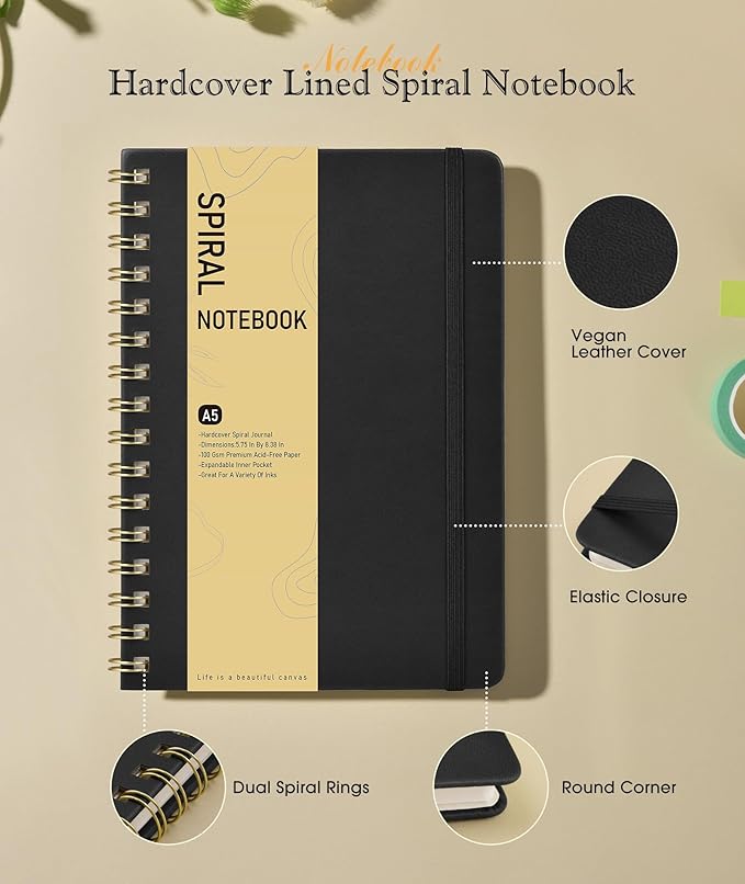 Dotted Spiral Journal Notebook, A5 Hardcover Spiral Journals - Image 2