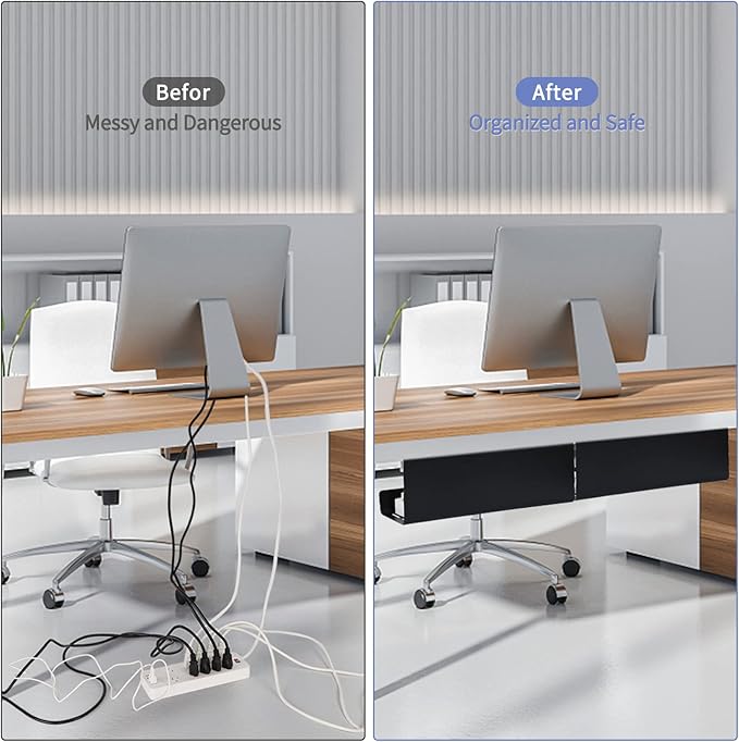 VIDOR Under Desk Cable Management Tray 2-Pack, No Drill Alloy Steel - Image 6
