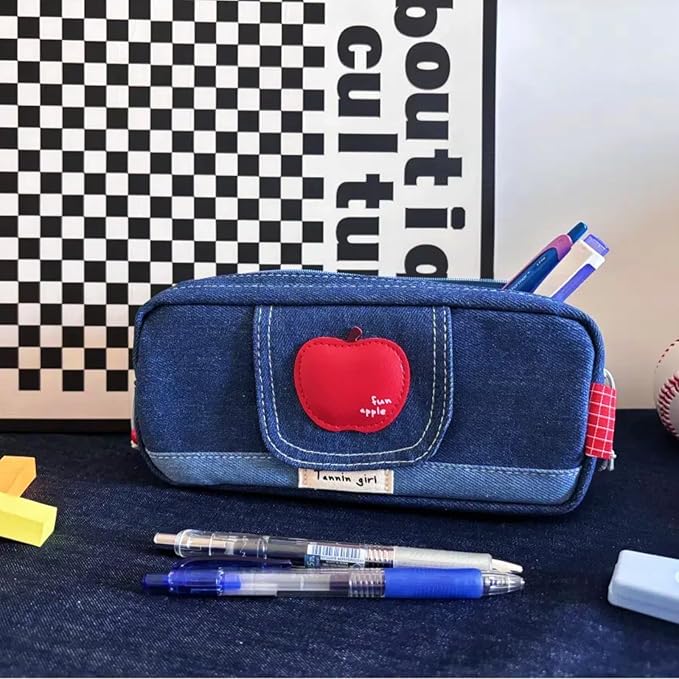 Haumei Canvas Pencil Case Large Capacity, Big Denim Pen Pouch - Image 6