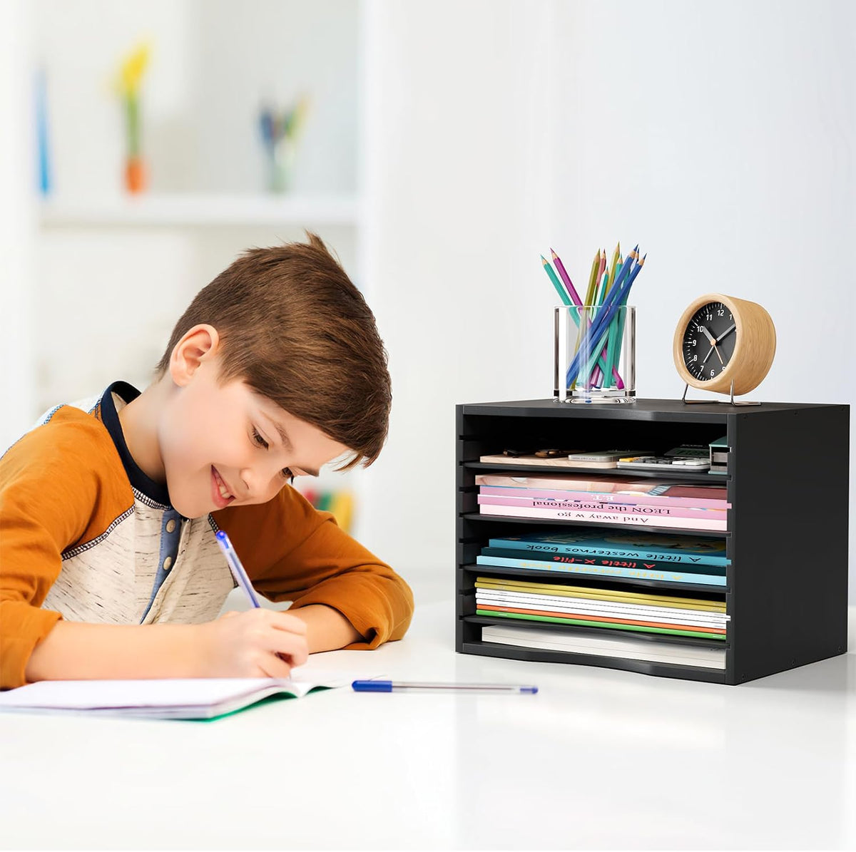 Bamjoy Wood 5 Tier Desktop Organizer, Paper Organizer Mail Sorter, File Holde...