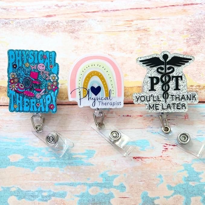 3PC Physical Therapist Badge Reels Physio Therapeutic Occupational Therapy Name - Image 4
