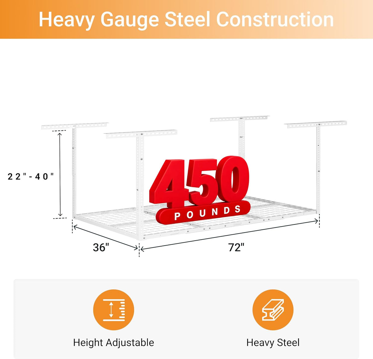 3x6ft overhead ceiling garage storage rack, 450lbs capacity, close-up detail