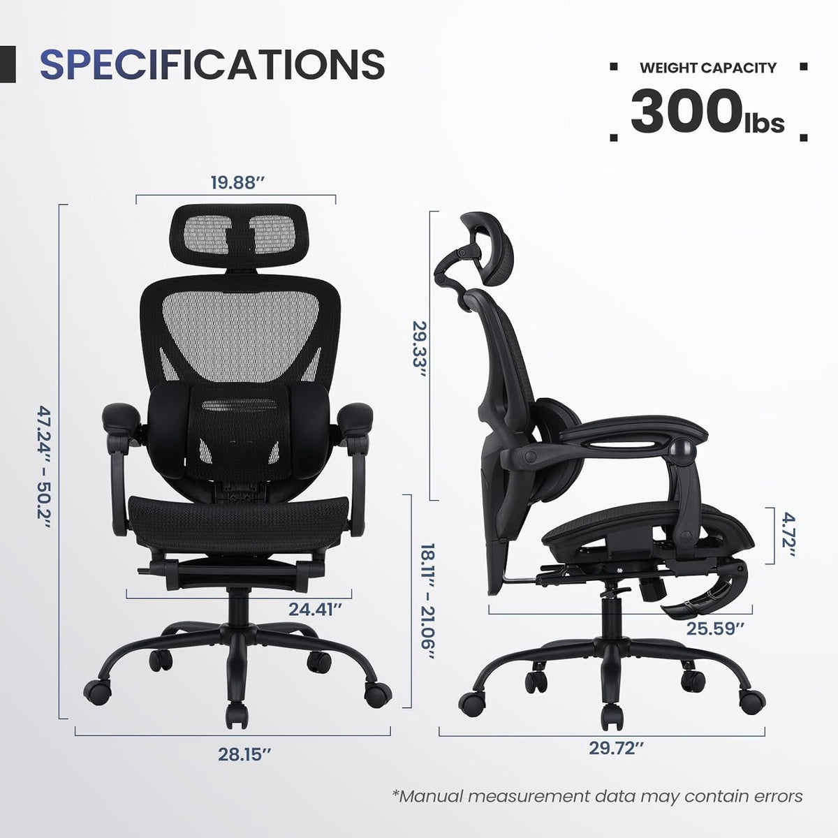 MALOL Ergonomic Mesh Office Chair with Footrest, Executive High Back Computer...