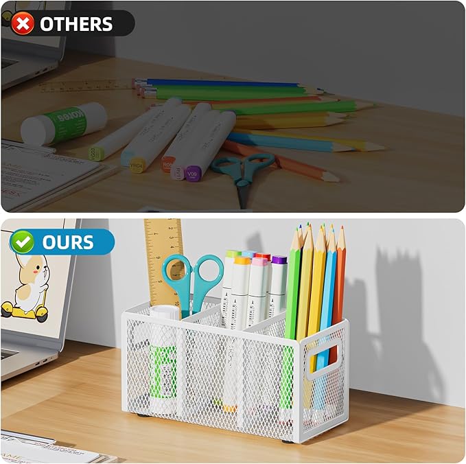 Marbrasse Mesh Pen Holder for Desk, Pencil Holder Desk Organizer 3 Adjustable - Image 5