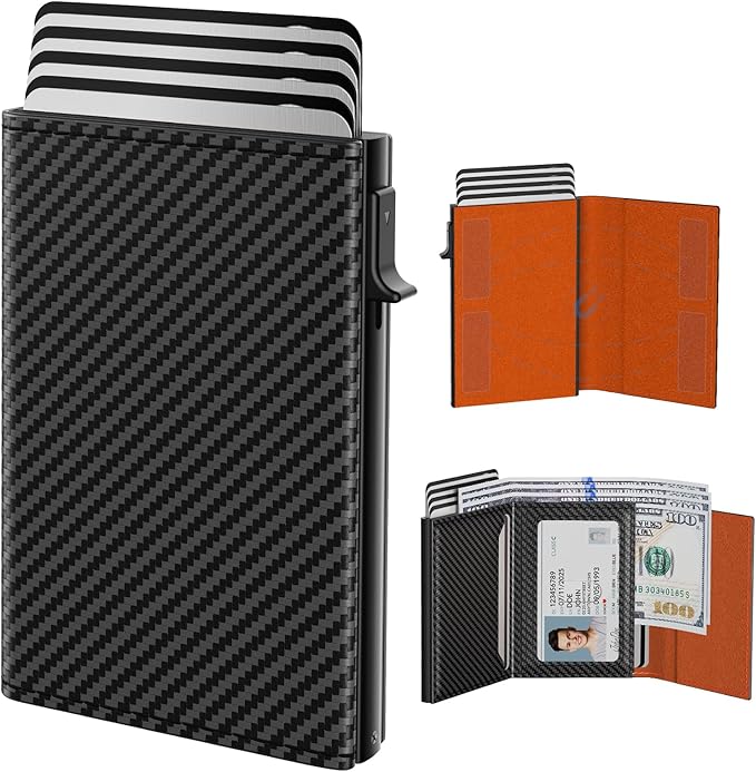 typecase Mens Wallet Card Holder: Pop Up Aluminum Case, Carbon Fiber Leather by typecase