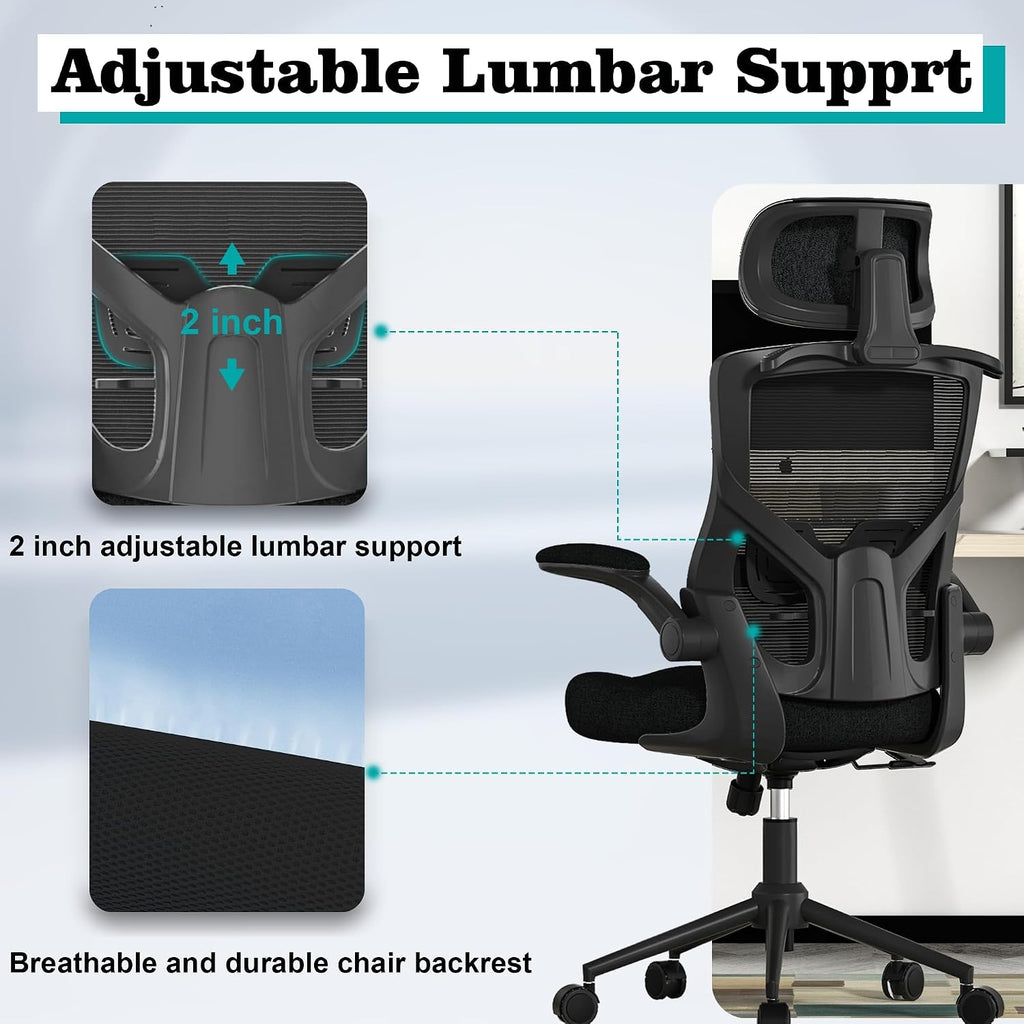 Ergonomic Office Chair, High Back Mesh Computer Chair with Molded Foam Cushion, Adjustable Headrest, Lumbar Support, Tilt Lock and Coat Hanger for Home Office