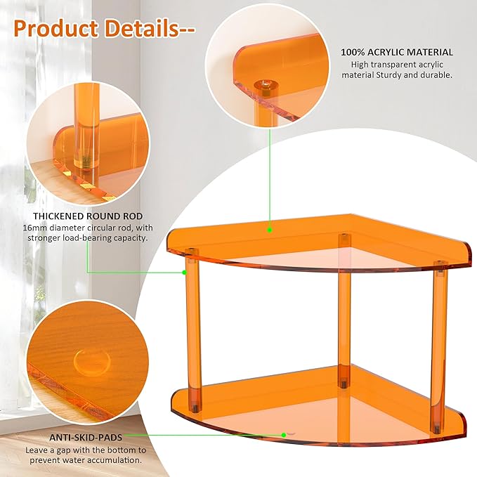 Sezanrpt 2 Tier Acrylic Corner Shelf Organizer Storage 9.5x9.5x8 Inch, Study - Image 4