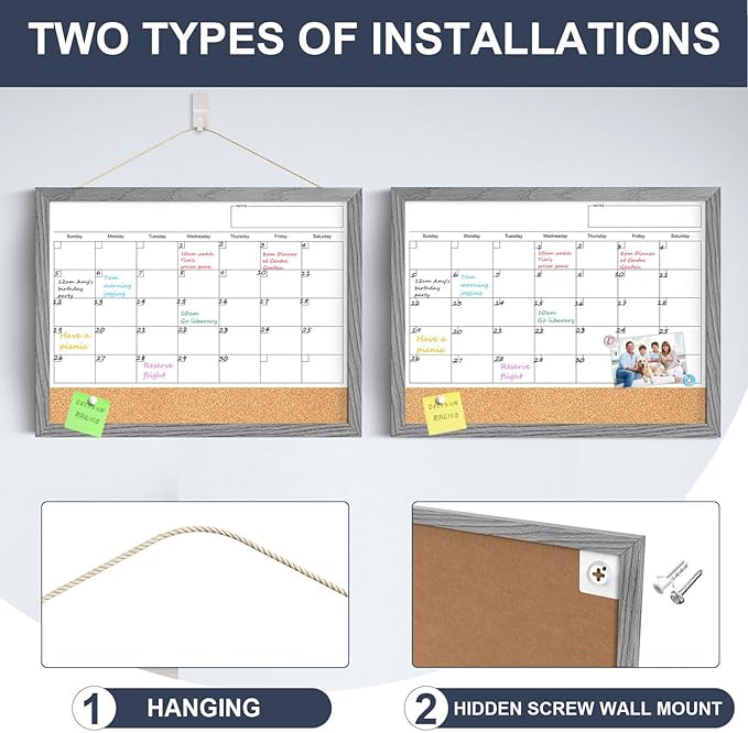 Calendar Whiteboard for Wall, 18x24 Inches Dry Erase Calendar Cork Board Combo - Image 2
