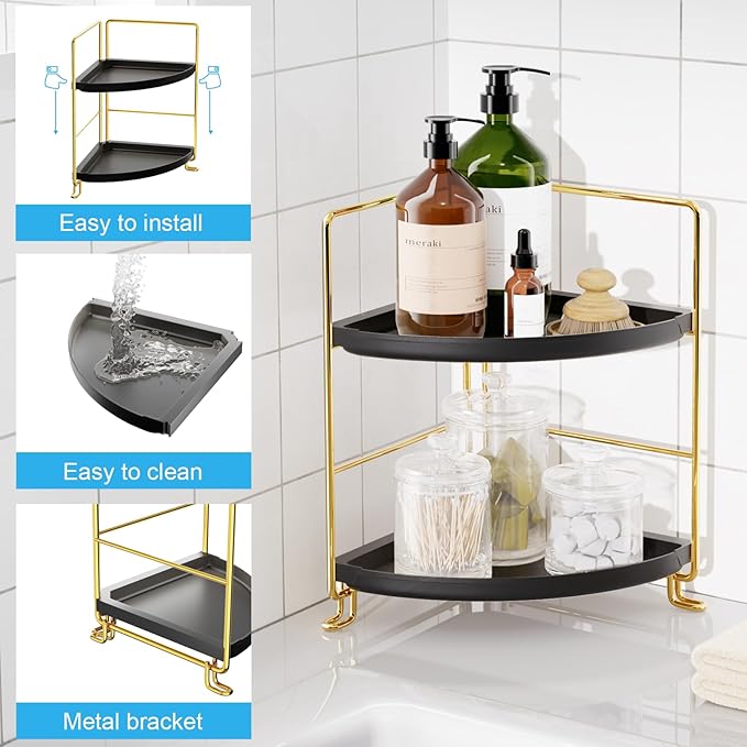 FSyueyun 2-Tier Corner Bathroom Counter Organizer, Tool-Less Installation - Image 4