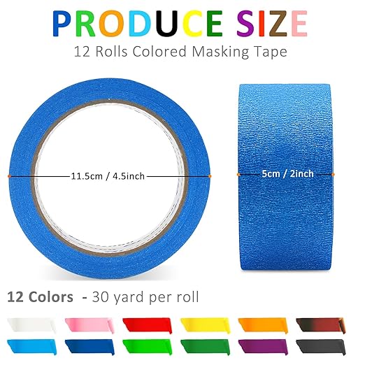 Oleitodh 12 Rolls Colored Masking Tape Painters Tape 2 Inch x 360 Yards - Image 2