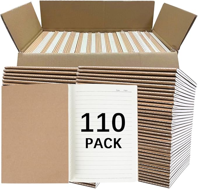 110 Pack A5 Composition Notebooks Bulk, Kraft Cover Lined Paper Journal by LIONSOULDISCOUNT