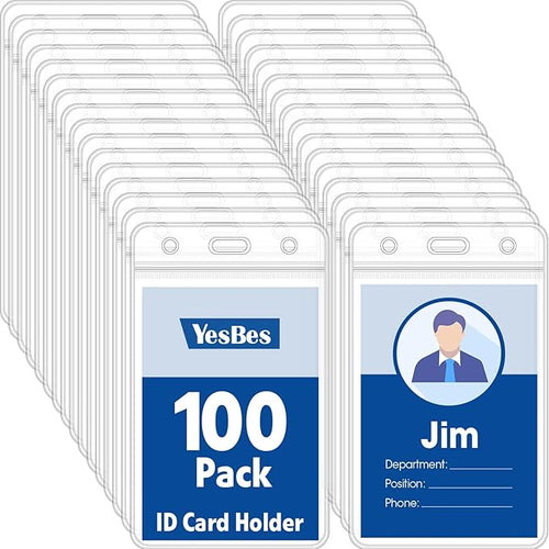 100 Pcs Vertical Badge Holders, Waterproof ID Badge Holder, Credit Cards by YesBes
