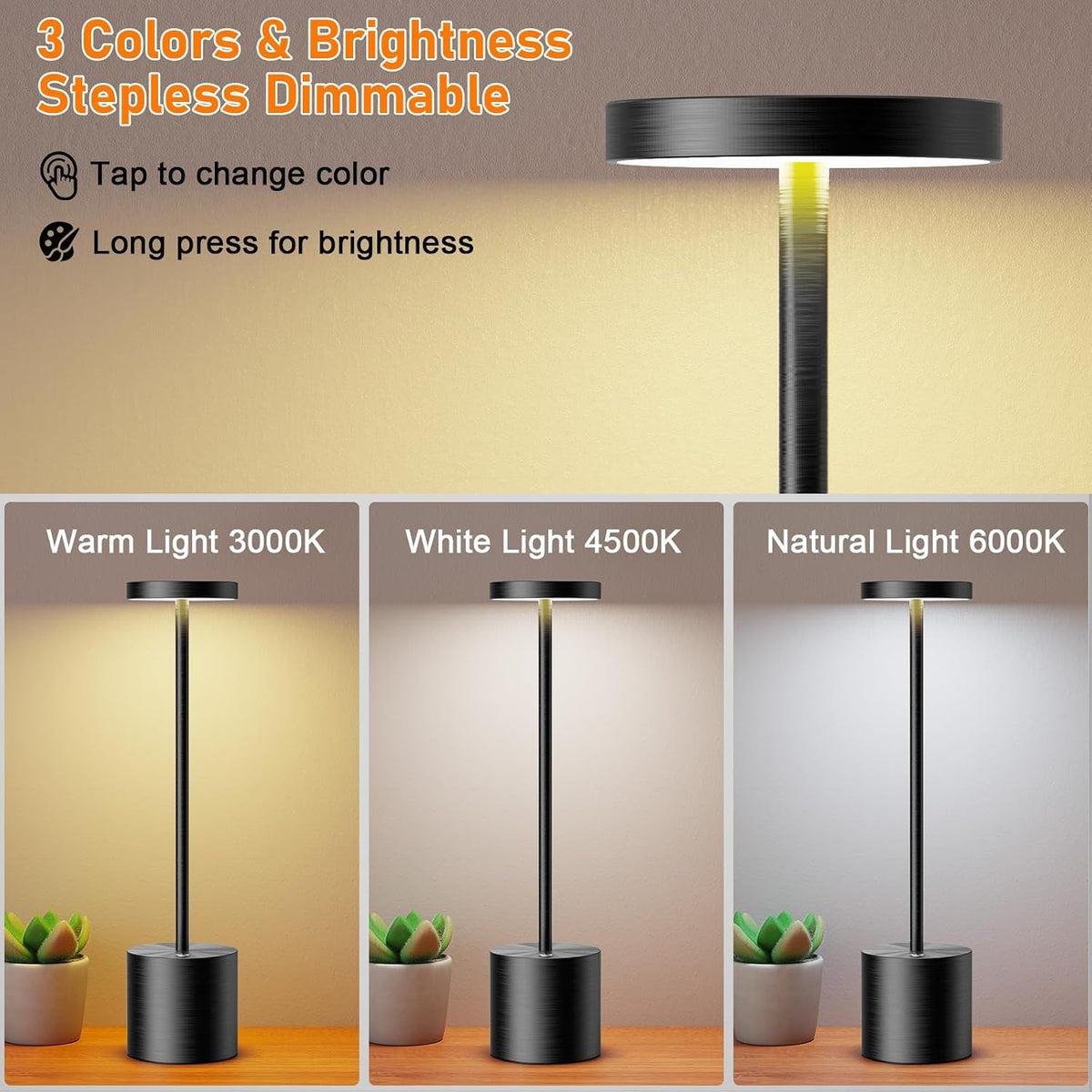 LED Cordless Table Lamp Rechargeable,Battery Powered Outdoor Lights