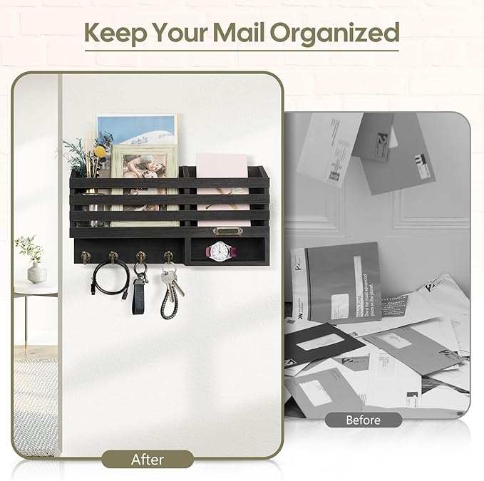 FifthQuarter Key Holder for Wall: Easy Mounted Key Rack and Mail Organizer - Image 3