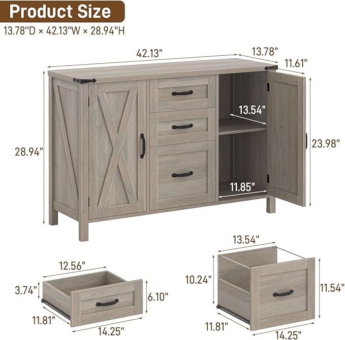 Vabches File Cabinet with 3 Drawers, Farmhouse Lateral File Cabinet Fits Files - Image 3