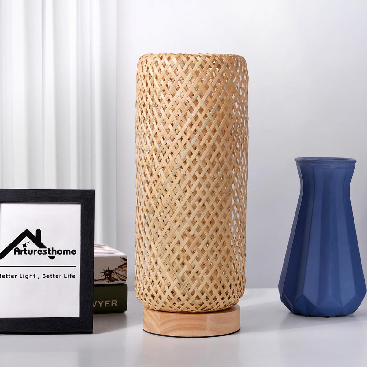 Arturesthome Bamboo Table Lamps with Shade, Rustic Farmhouse Boho Coastal Des...