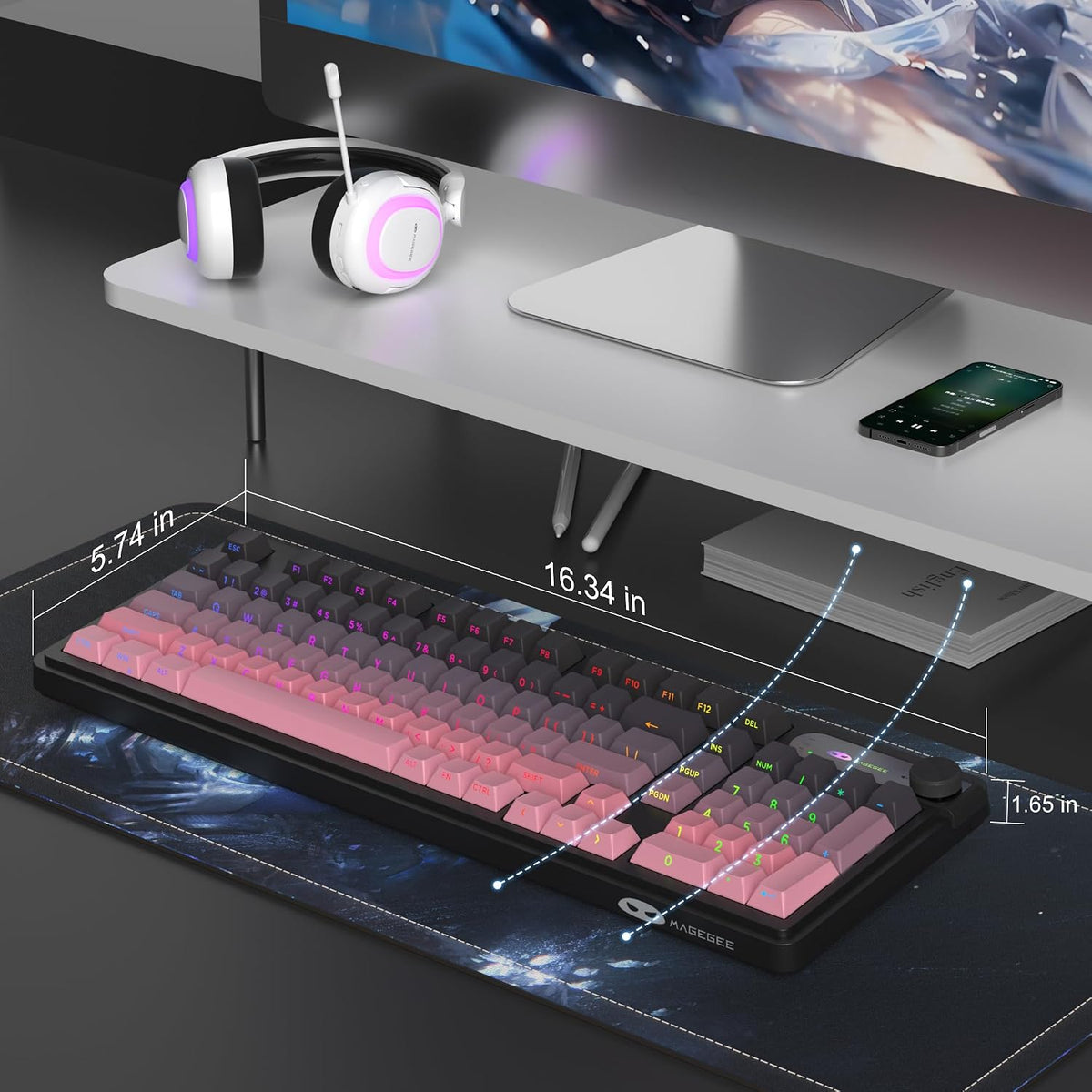 MageGee GK960 Wireless Keyboard, 98 Keys Tri-Mode BT/2.4G/Wired Membrane Gami...