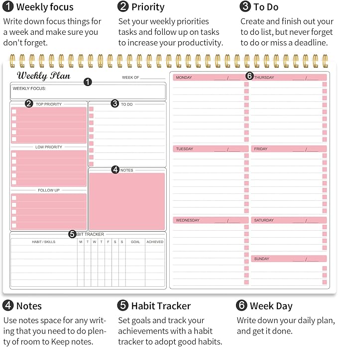 Weekly Planner Notepad Undated Weekly Goals Schedule Planner To Do List - Image 3