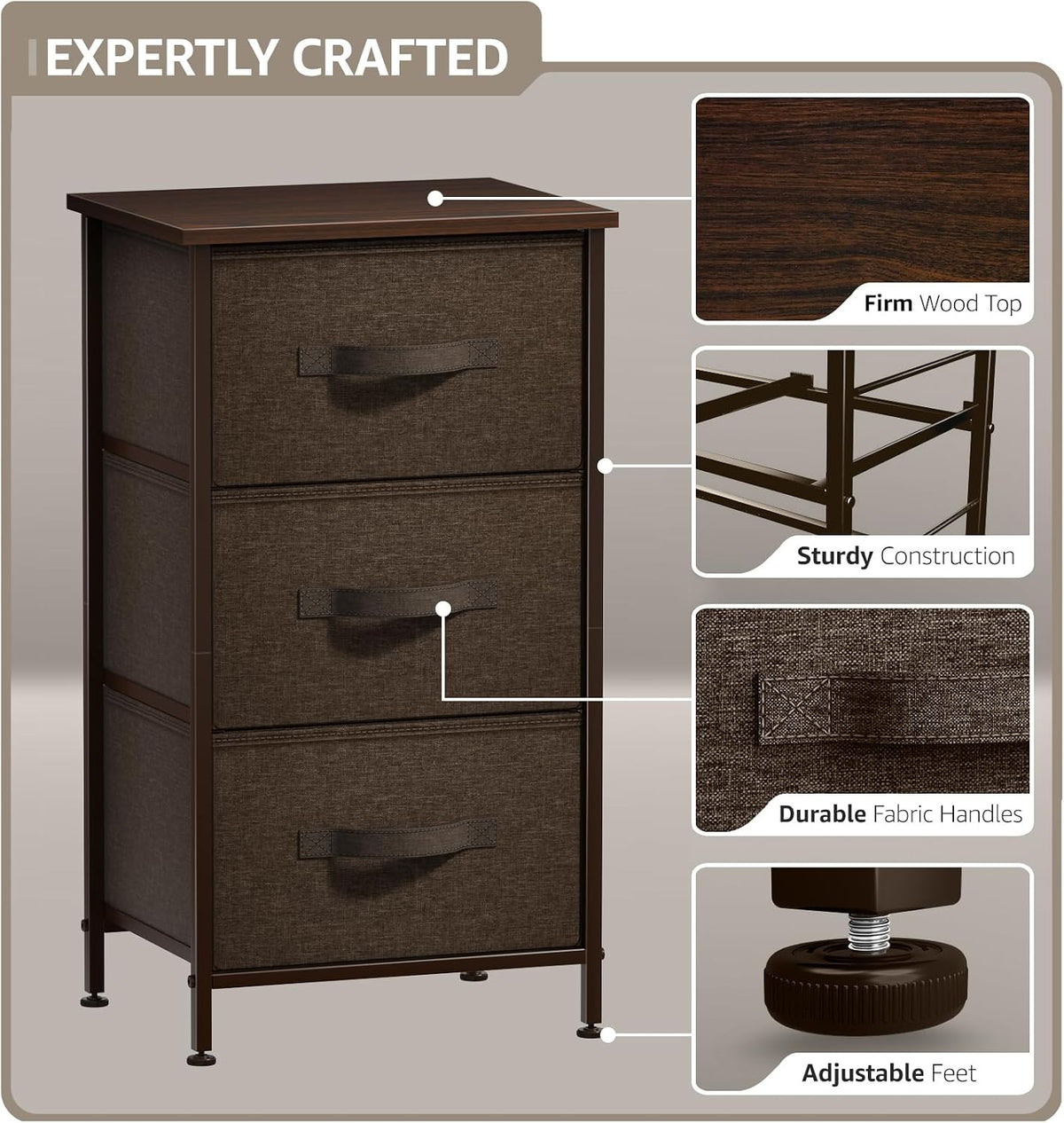 Sorbus Nightstand for Bedroom (3 Drawer, Brown)