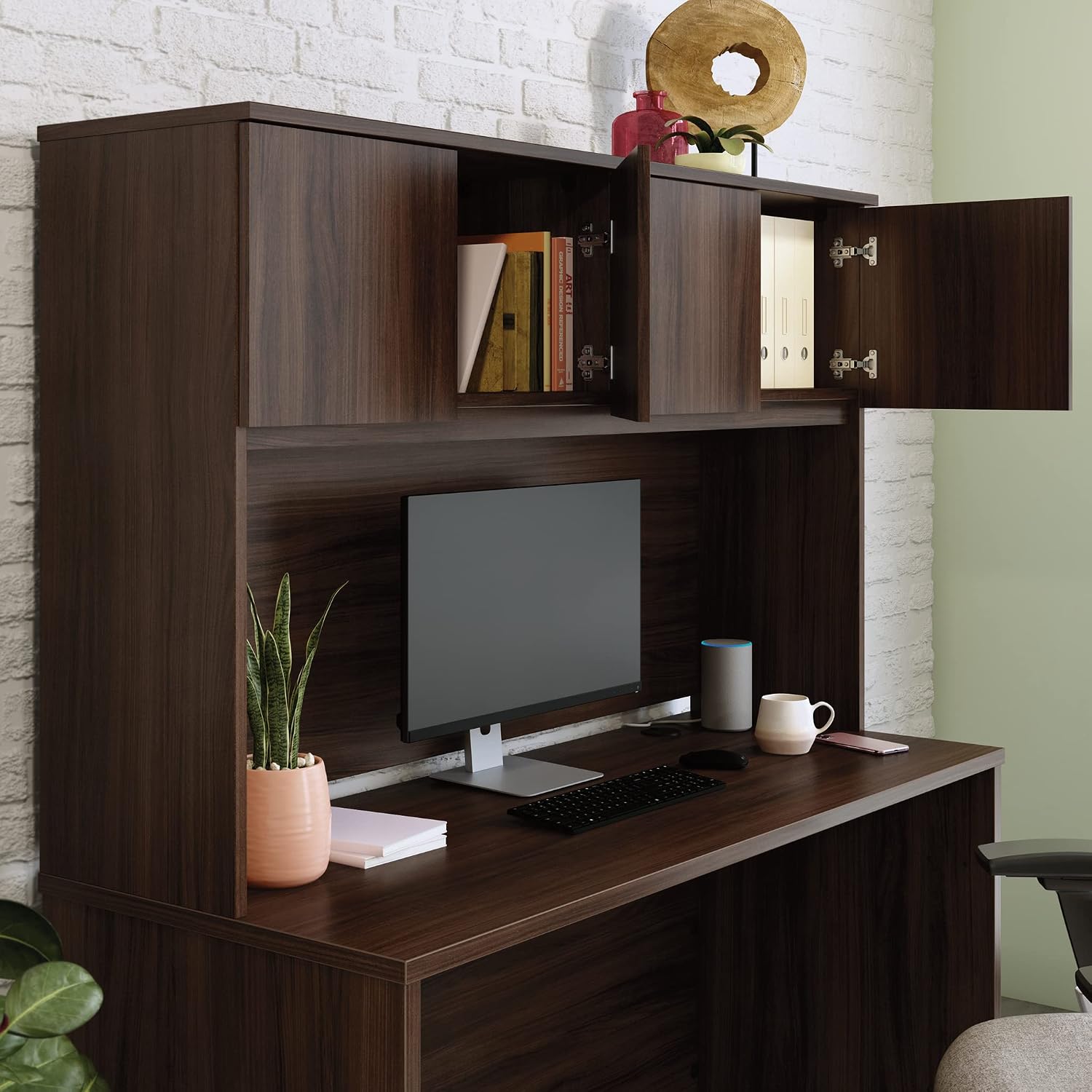 Sauder OfficeWorks Affirm 60" X 36" Hutch, Noble Elm Finish
