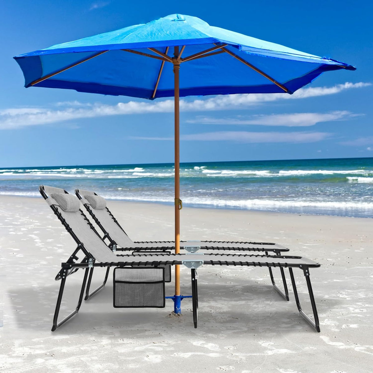 GYMAX Lounge Chairs for Outside, Extra High Folding Beach Tanning Lounger wit...