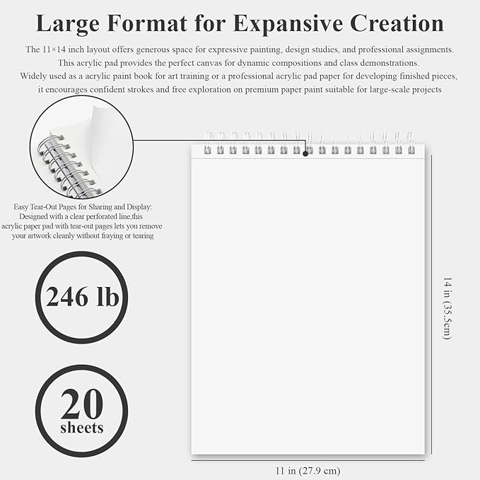 Fuxi Acrylic Paint Book Pad, 11x14 Inch 246lb/400GSM Art Paper - Image 2