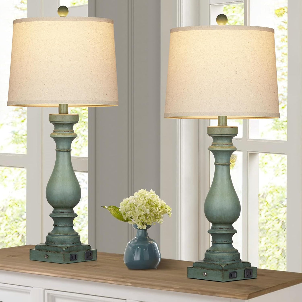 Cinkeda 29" Tall Table Lamp for Living Room Set of 2,Vintage Bedside Nig...