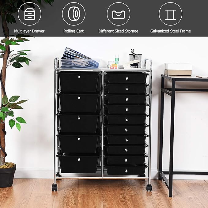 GOFLAME 15-Drawer Rolling Storage Cart, Craft Storage Cart - Image 4