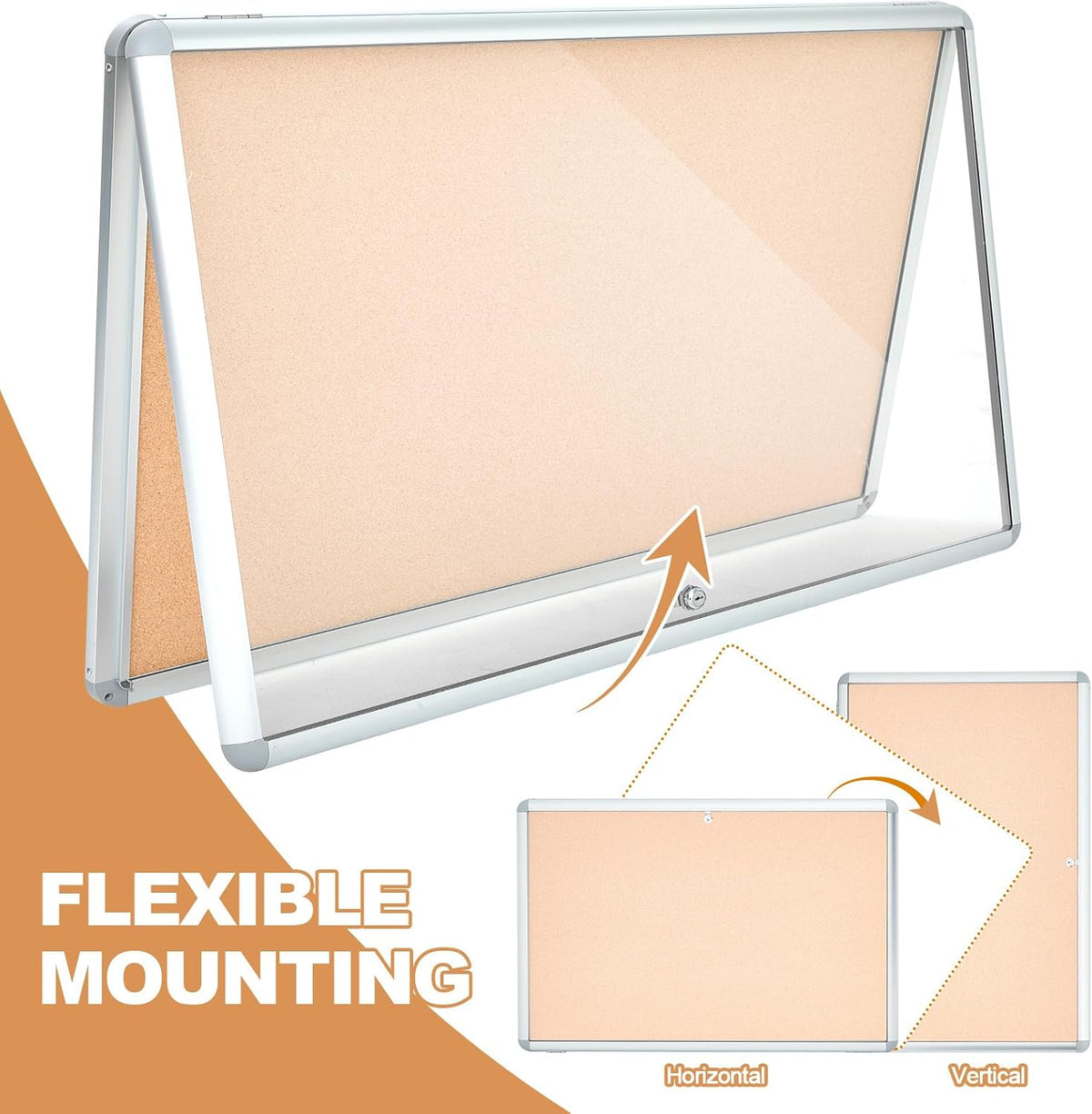 geetery 26 x 20 inch beige enclosed bulletin showing dimensions
