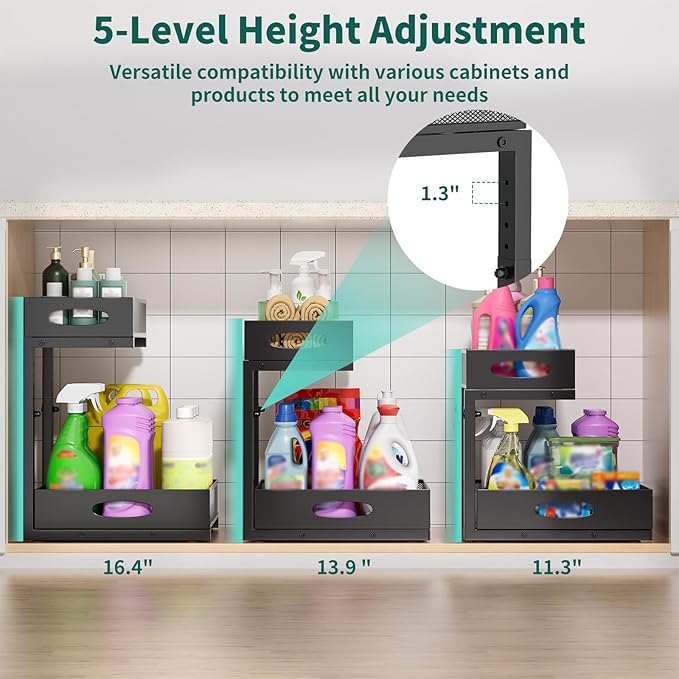 Beleeb Under Sink Organizer, Extra-Wide Upgrade, Height Adjustable Organization - Image 3
