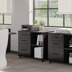 Panana 3 Drawer Office File Cabinets, Mobile Lateral Printer Stand with Open Storage Shelf, Rolling Filing Cabinet with Wheels Home Office Organization and Storage (Black)