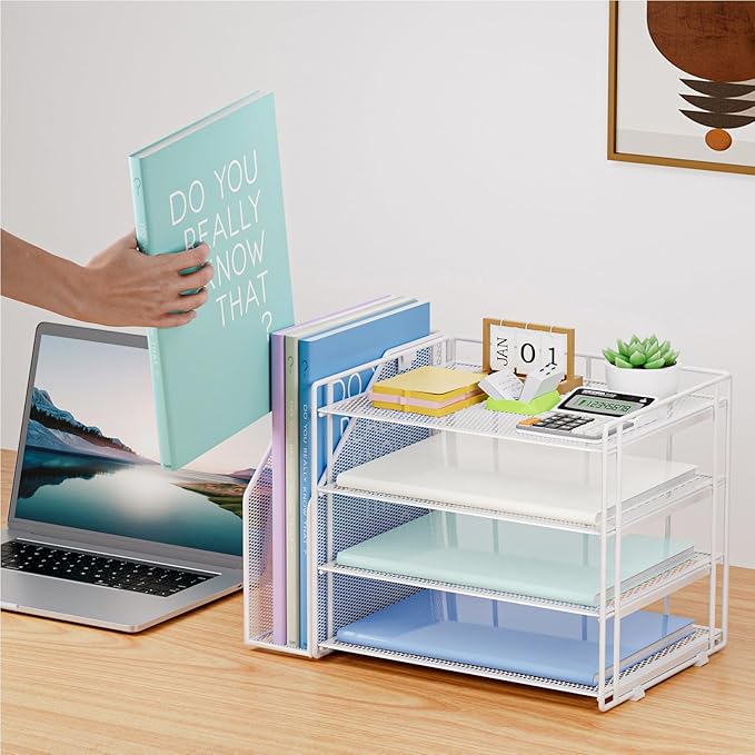 Marbrasse Desk Organizer and Accessories，4-Tier Paper Letter Tray Organizer - Image 5