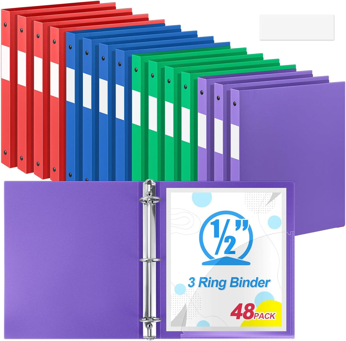 Henoyso 48 Pcs 3 Ring Binder 0.5 Inch Round Fits Letter Size 8.5'' x 11'' Paper