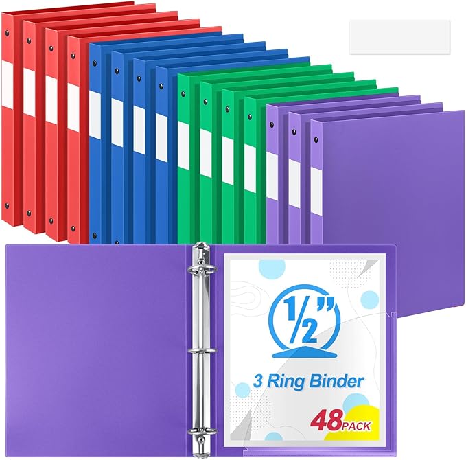Henoyso 48 Pcs 3 Ring Binder 0.5 Inch Round Fits Letter Size 8.5'' x 11'' Paper by Henoyso