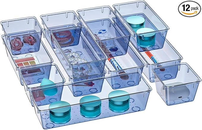 WOWBOX 12 Pack Clear Drawer Organizer Set, Acrylic Drawer Storage Trays by WOWBOX