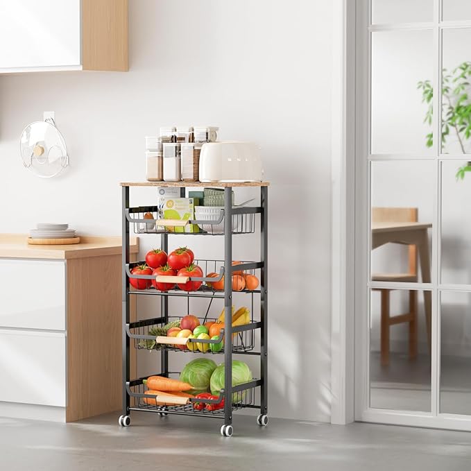 NiuYichee 5-Layer Fruit Basket Kitchen Food Organizer and Rack, Stackable - Image 2
