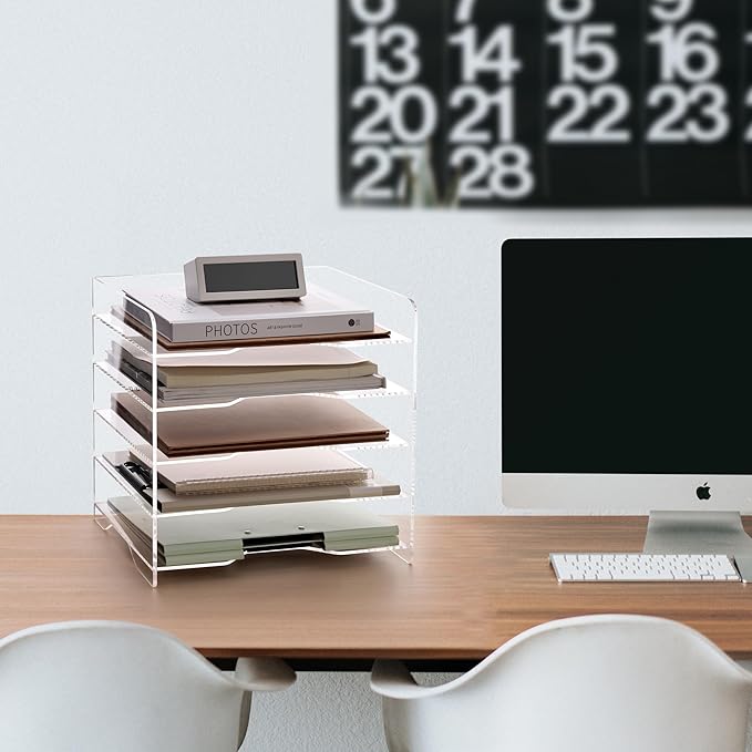 SANRUI Acrylic Desk File Organizer 5 Tier Letter Tray Paper Organizer - Image 7