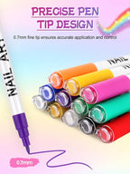 EBANKU 12 Colors Nail Art Pens Set, 3D Nail Polish Pens Acrylic Paint Pens Nail - Image 4